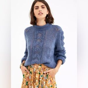 Sezane Blue Cable Knit Sweater